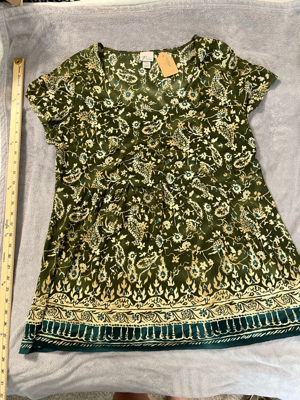 Venezia Vibrant Olive Floral Short-Sleeve Vintage Women’s Top
